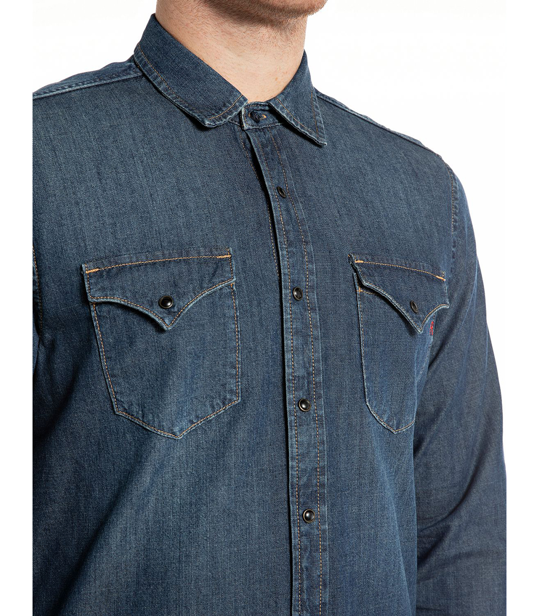 6.5OZ ダメージ加工デニムウエスタンシャツ 詳細画像 ダークブルー 3